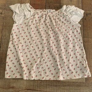 girls white top with pink micro flowers and ruffle cap sleeves - 6-7